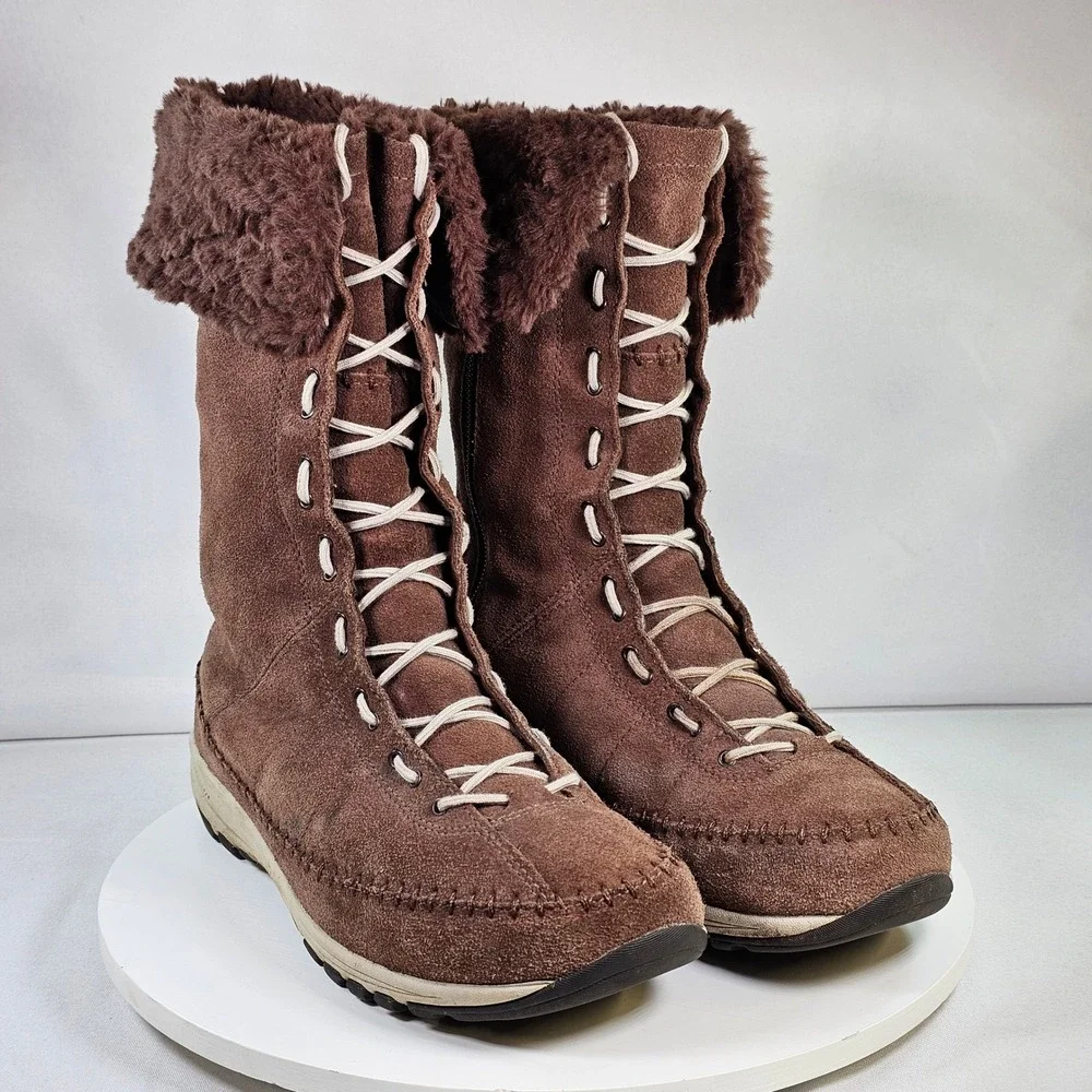 Columbia Techlite Brown Suede Faux Fur Lace Up Winter Boots‎ Womens 7.5